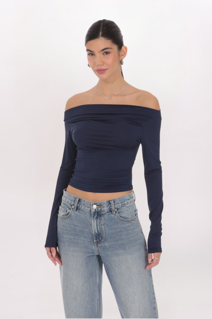 RUCHED OFF SHOULDER TOP
