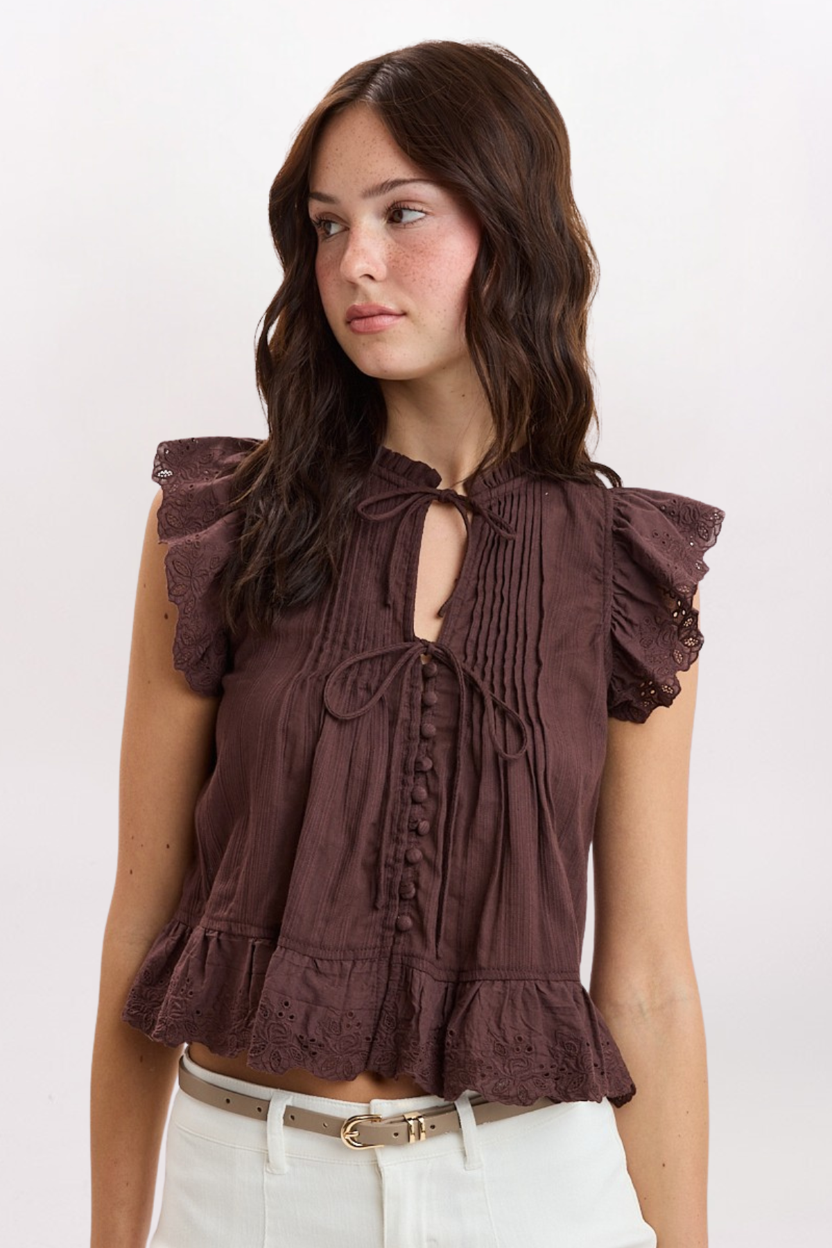 EYELET BORDER FLOUNCE TOP