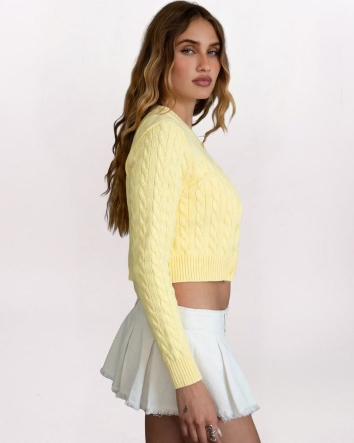 CABLE CARDIGAN, YELLOW