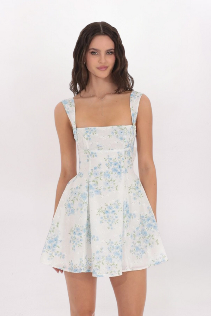 FLORAL EYELET SQUARE NECK DRESS