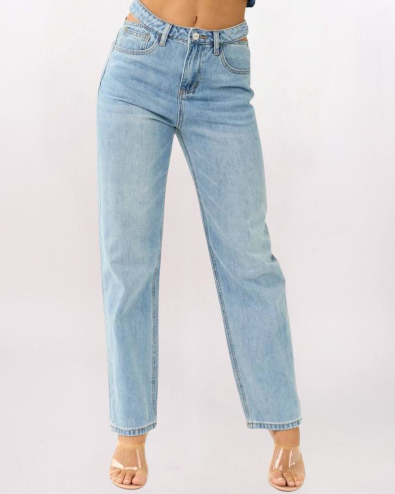CUTOUT WAISTBAND DTL STRAIGHT LEG