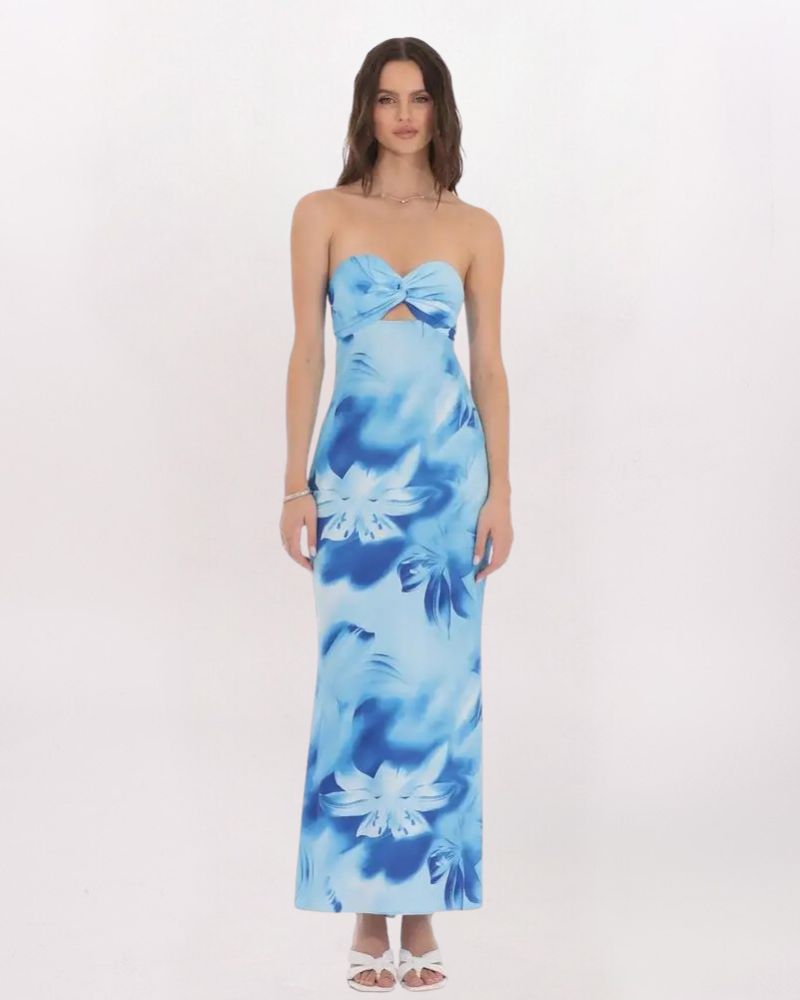 CUT OUT FLORAL MAXI DRESS, BLUE – Girlhero