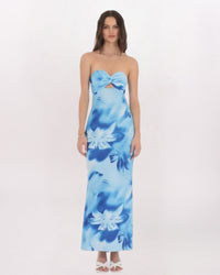 CUT OUT FLORAL MAXI DRESS, BLUE
