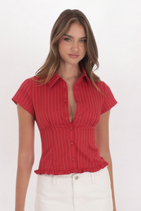 STRIPED BUTTON FRONT TOP