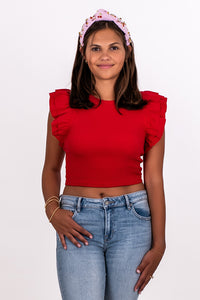 RUFFLE SHOULDER RIB TOP