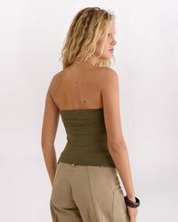 PALM TREE TUBE TOP, OLIVE