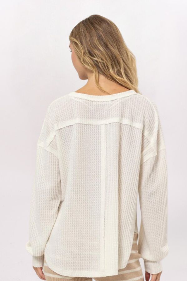 LS SLOUCHY VNECK WAFFLE TOP