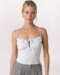 TIE FRONT POINTELLE TANK, BABY BLUE