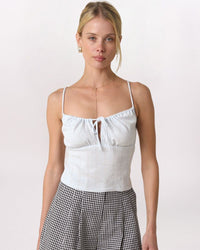 TIE FRONT POINTELLE TANK, BABY BLUE