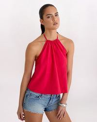 HALTER FLOUNCE TOP, RED