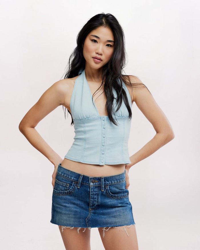 LAINEY LOW RISE MINI SKIRT, COOL BEANS