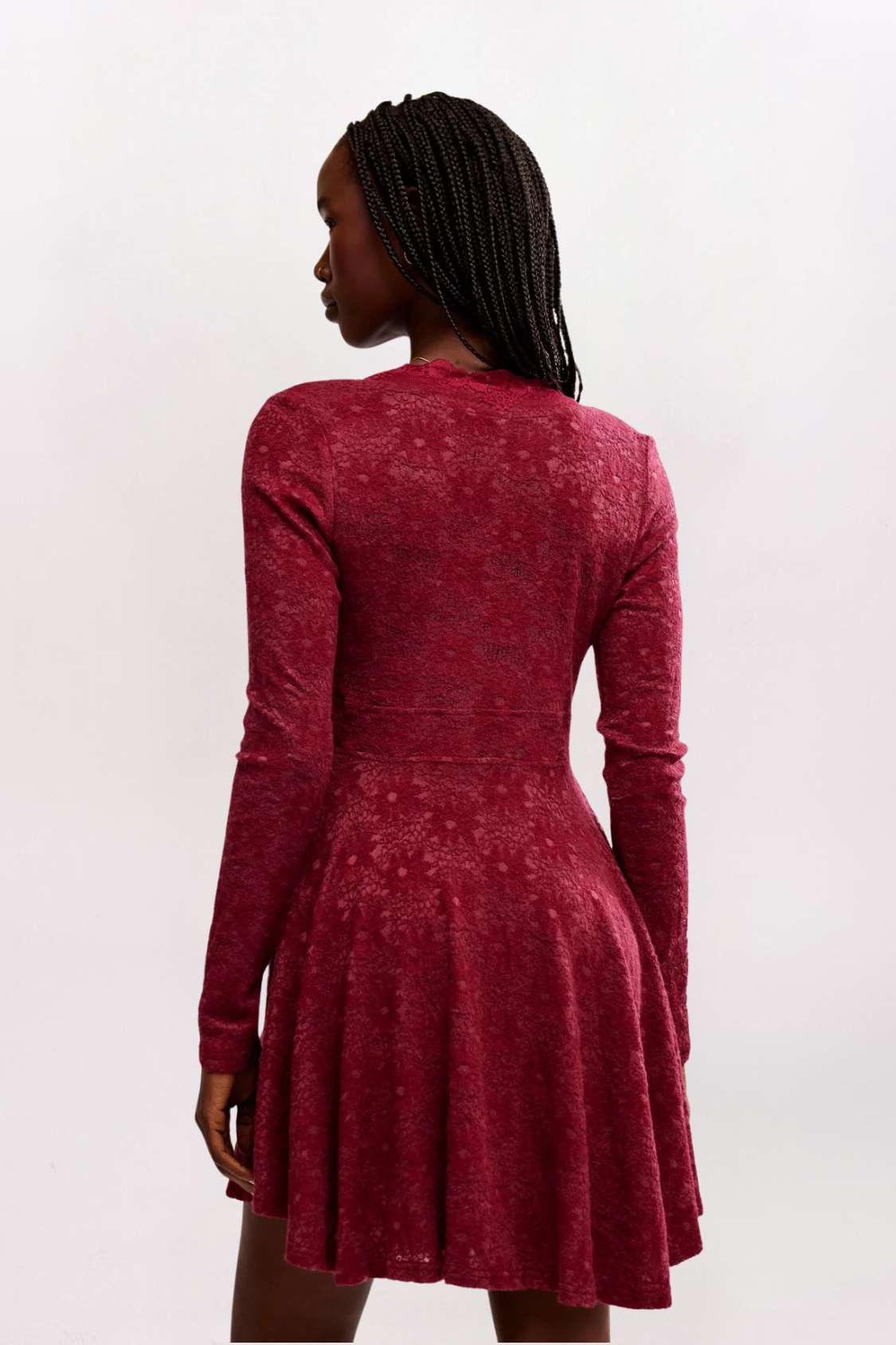 ALL YOURS LACE MINI DRESS - RED PLUM