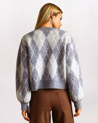 COZY ARGYLE CARDIGAN, H GREY