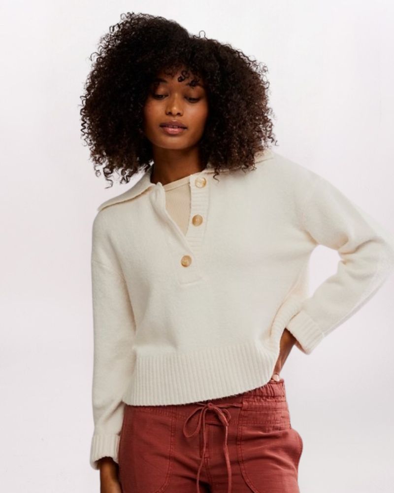 TRADING UP POLO SWEATER, IVORY