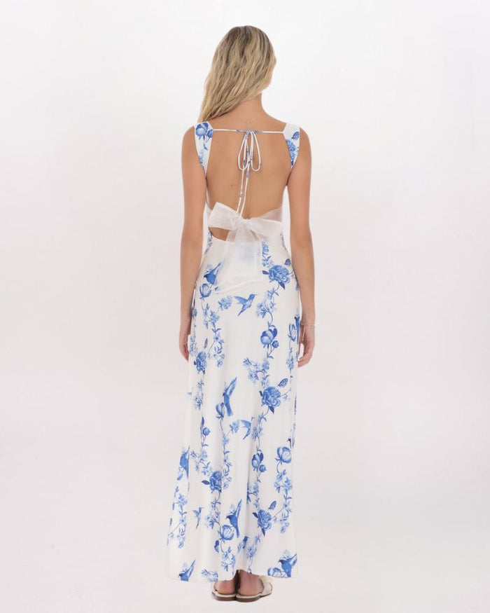 FLORAL OPEN BACK BOW MAXI DRESS