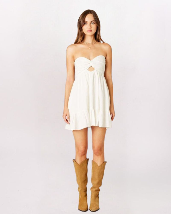 SL KEYHOLE DTL BABYDOLL DRESS, WHITE