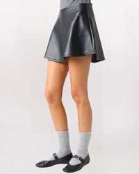 VEGAN LEATHER ALINE MINI SKIRT, BLACK