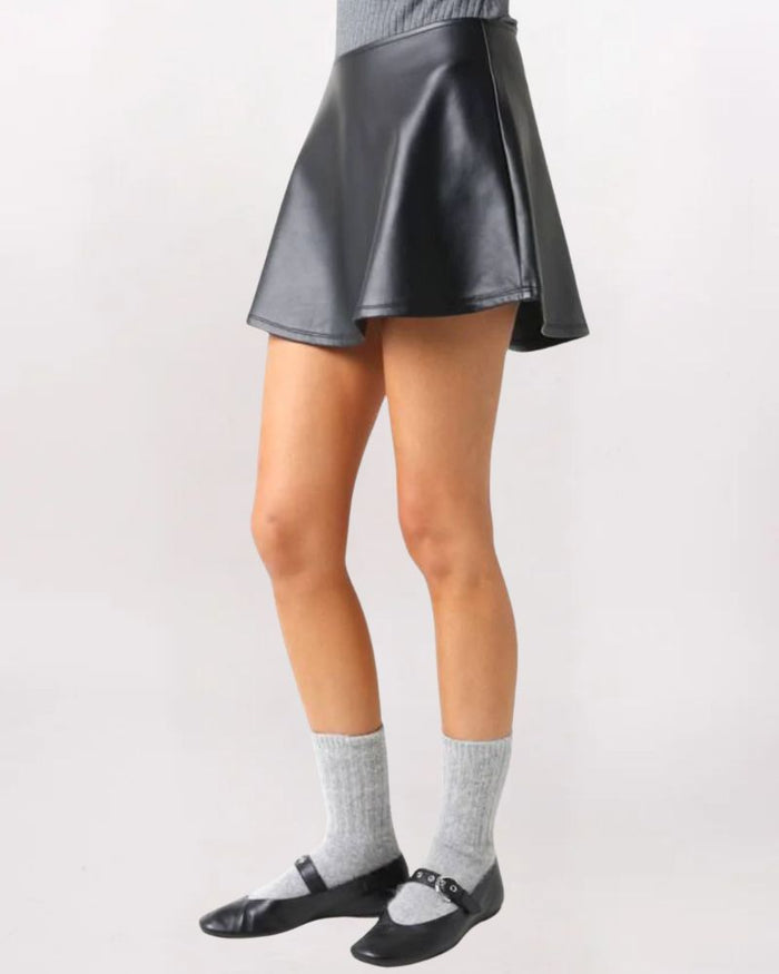 VEGAN LEATHER ALINE MINI SKIRT, BLACK