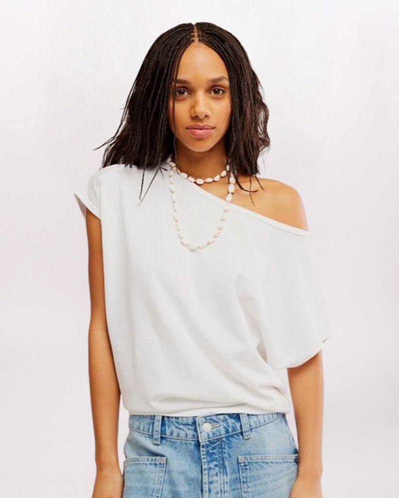 OFF SHOULDER PEGGY TEE, CLN IVORY