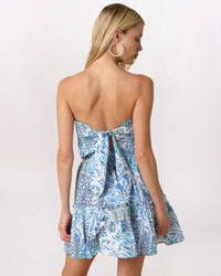 PATCHWORK TILE TIE BACK DRESS, WHT/COB BLU