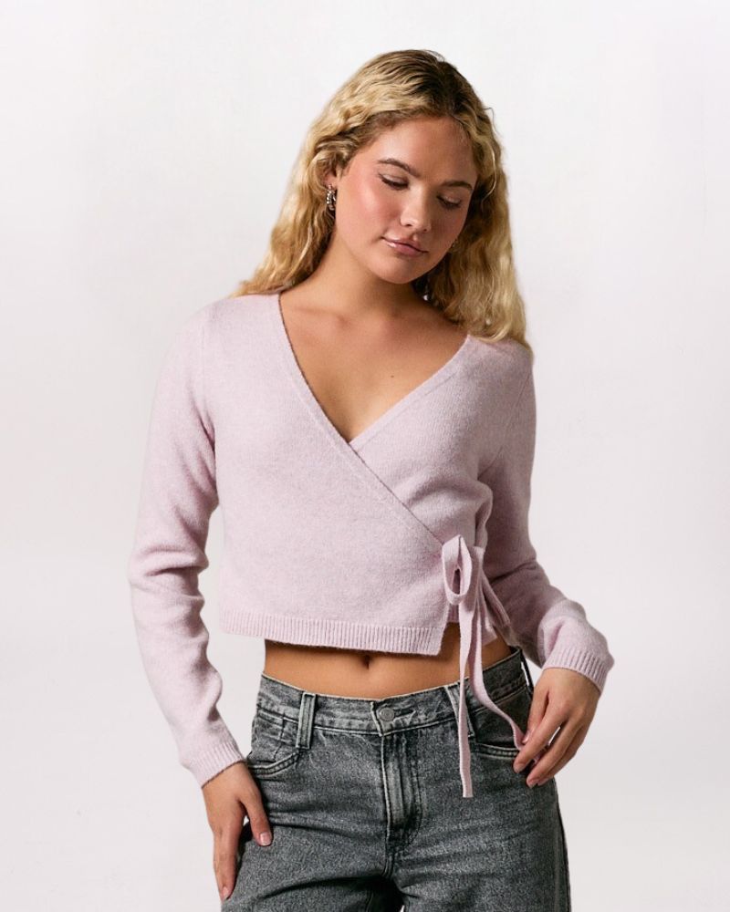 COZY WRAP DETAIL SWEATER, BLUSH