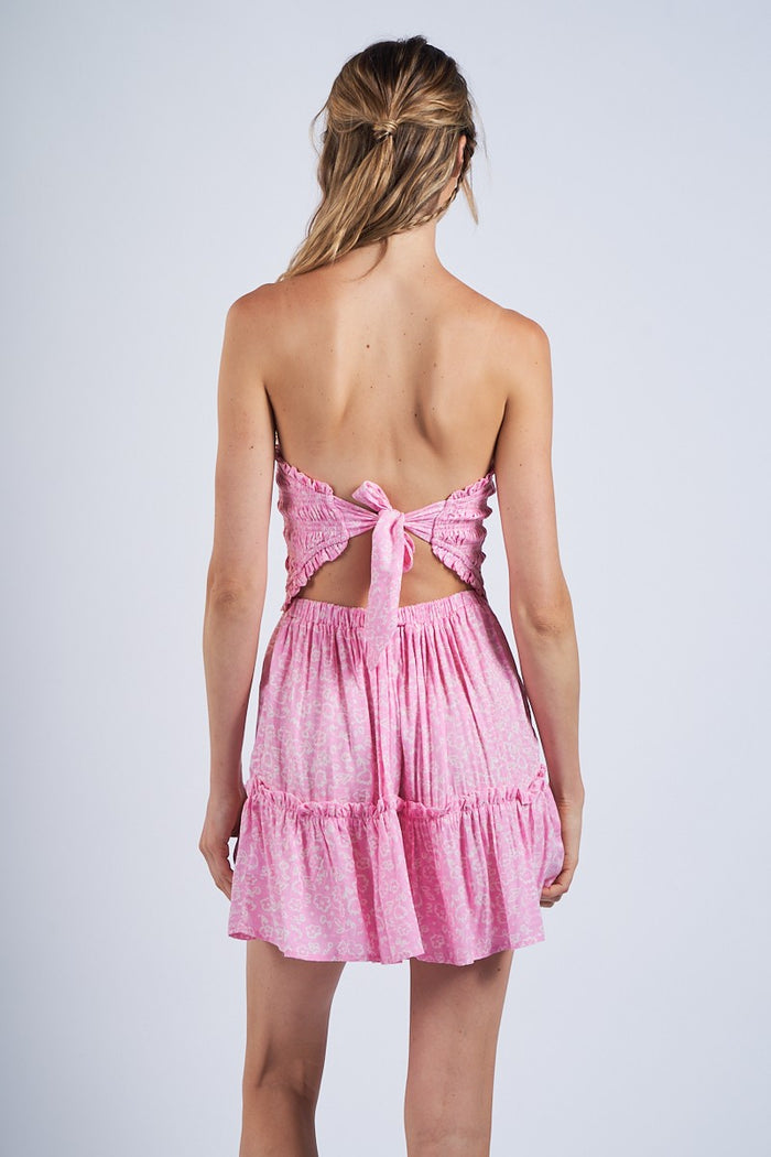 FLORAL TIE BACK MINI DRESS, BUBBLE PINK