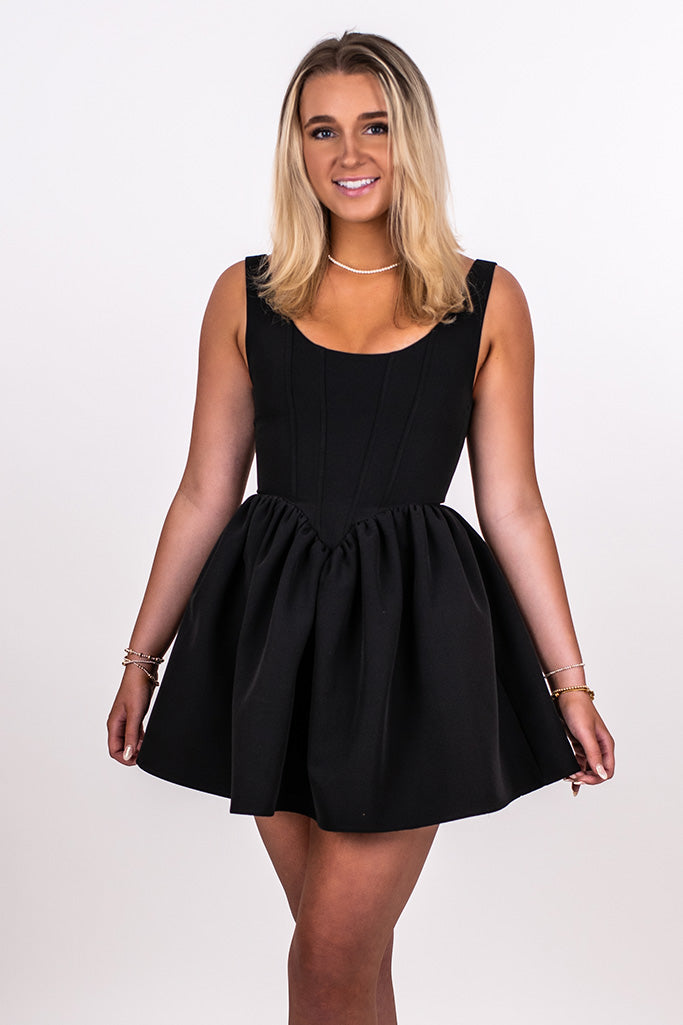 BONING DETAIL FLARE MINI DRESS