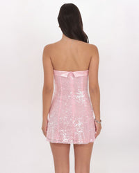 SATIN TRIM SEQUIN DRESS