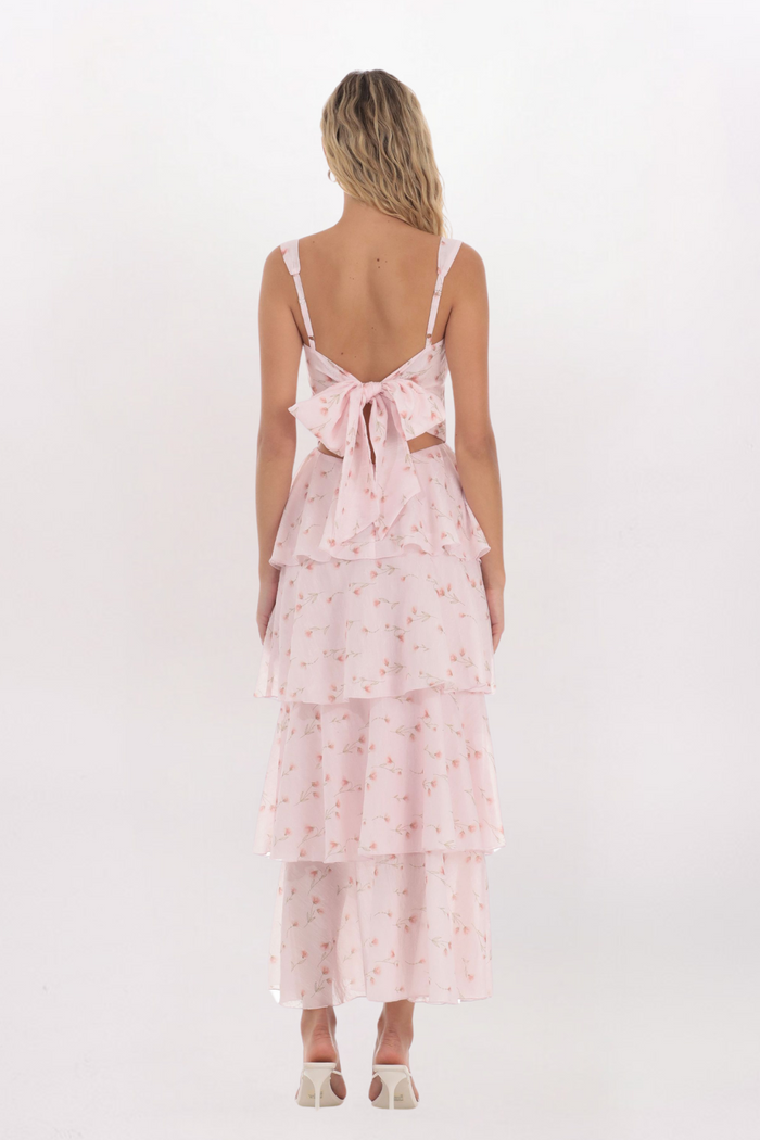 SOFT FLORAL TIERED MAXI DRESS