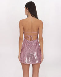 STRAPPY BACK SEQUIN DRESS - PINK ROSE