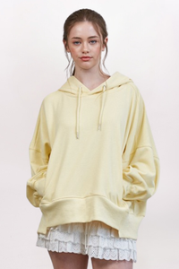 HEM DETAIL PULLOVER HOODIE, LEMON