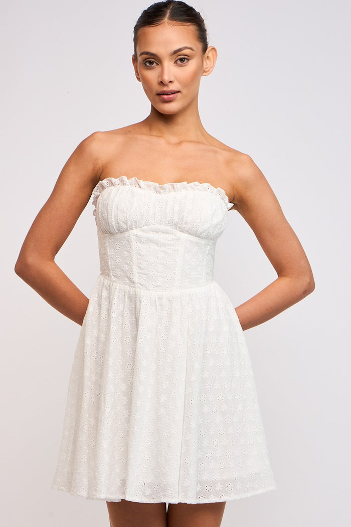 STRAPLESS CORSET EYELET DRESS