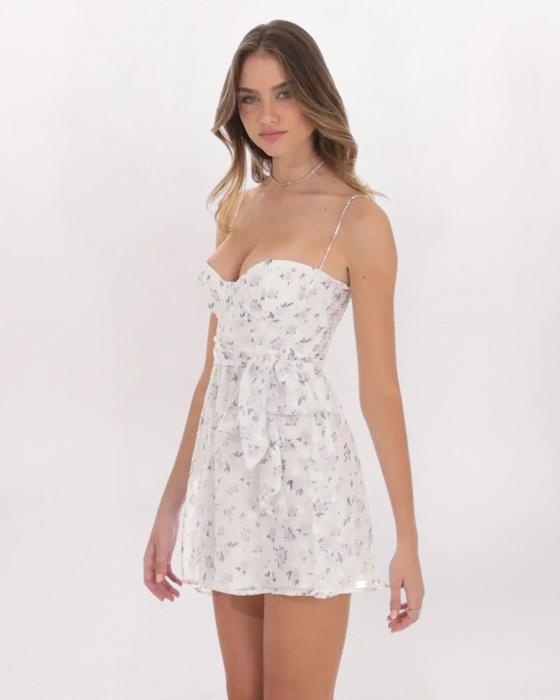 FLORAL TIE DETAIL CORSET DRESS
