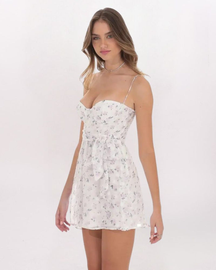 FLORAL TIE DETAIL CORSET DRESS