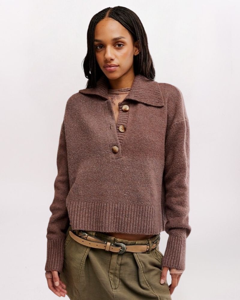 TRADING UP POLO SWEATER, ENC OAK MEL