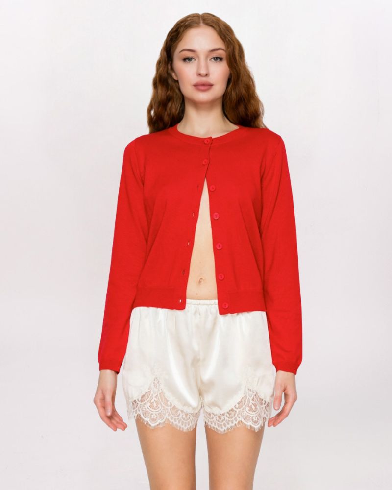 LACE TRIM SATIN SHORT, CREAM