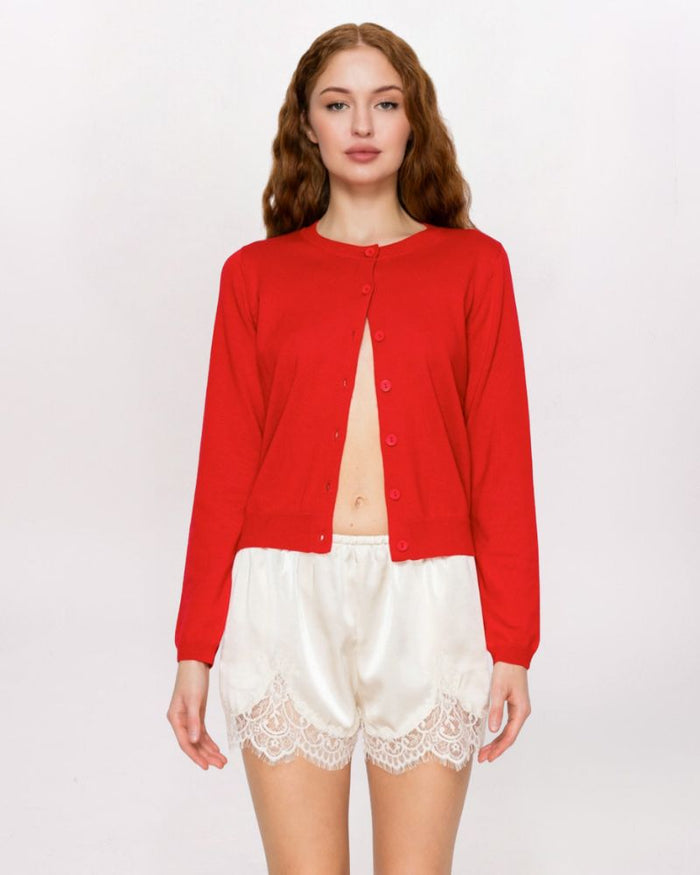 LACE TRIM SATIN SHORT, CREAM