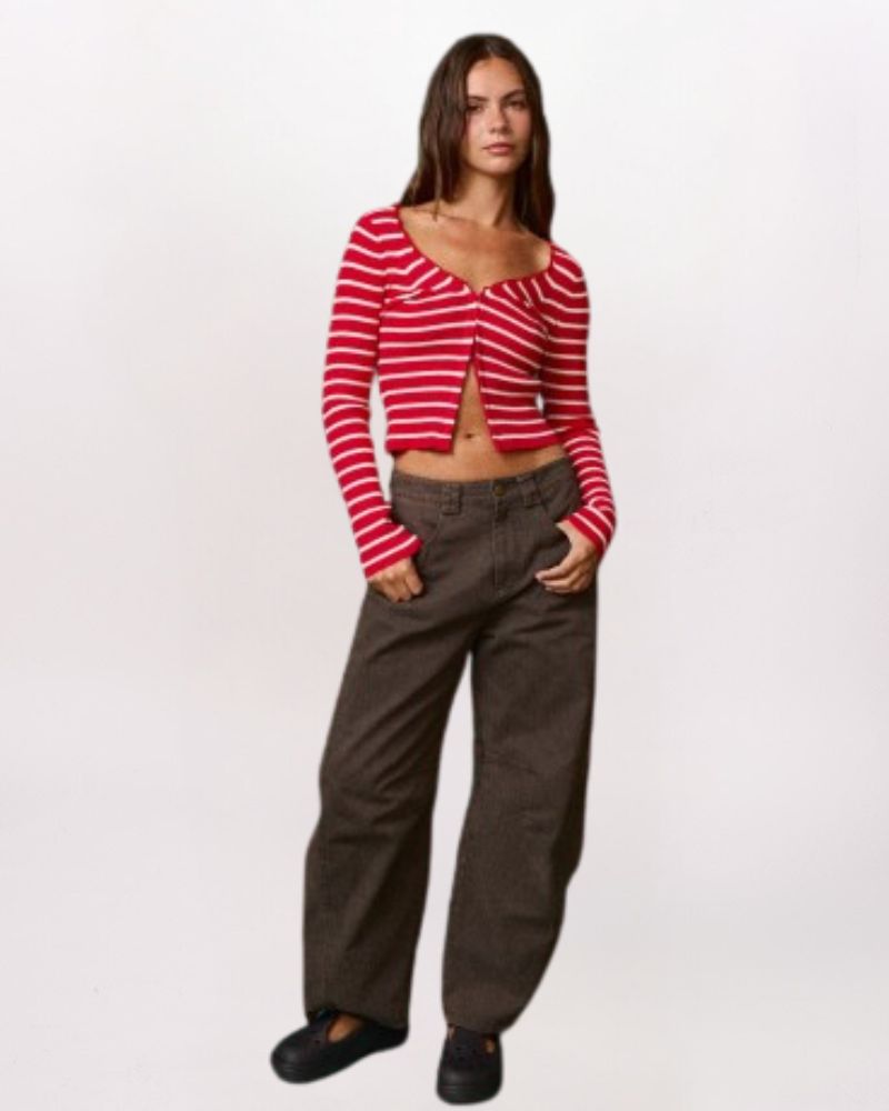 RIBBED STRIPE HOOK & EYE TOP