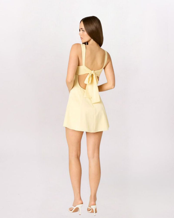 TWIST FRONT TIE BACK DRESS, BUTTER
