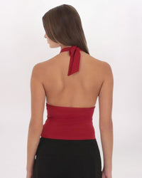 V-NECK HALTER TOP