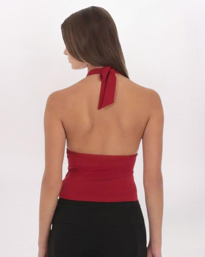 V-NECK HALTER TOP