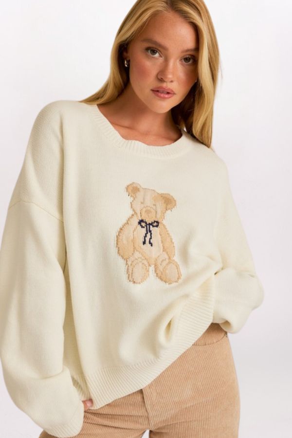 LONG SLEEVE TEDDY INTARSIA SWEATER