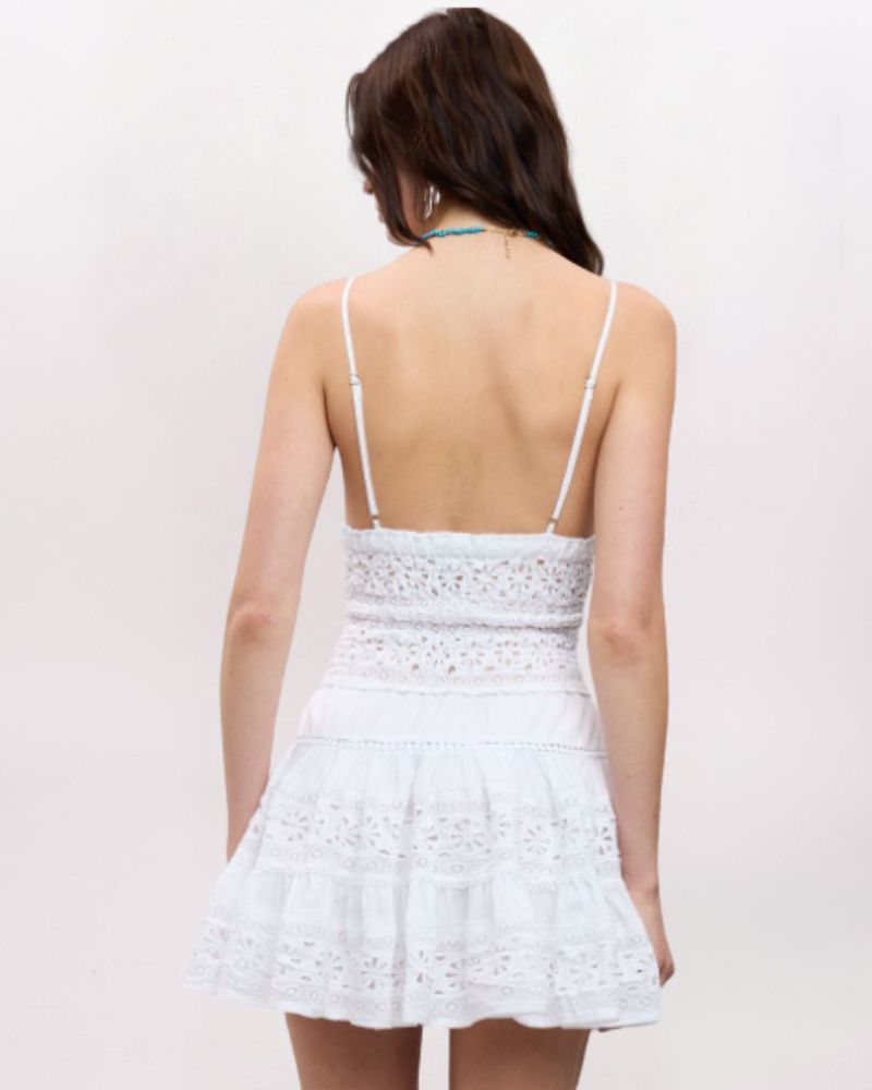 SL CROCHET PIECED FLARE DRESS, WHITE