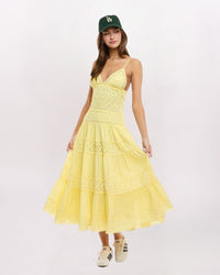 CROCHET PIECED MAXI DRESS, LEMON