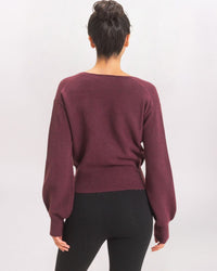 BALLOON SLEEVE SURPLICE SWEATER, DK CHERRY