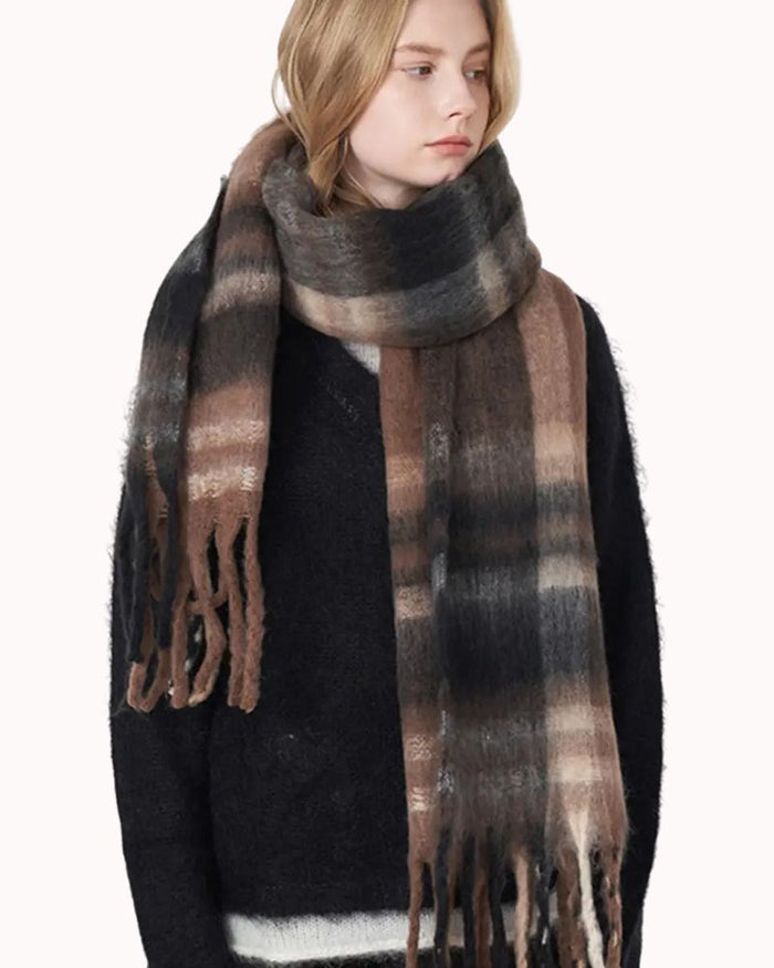 89X17" FRENCH PLAID SCARF - COFFEE
