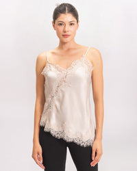 LACE DETAIL ASYMMETRIC TOP, CHAM BEIGE