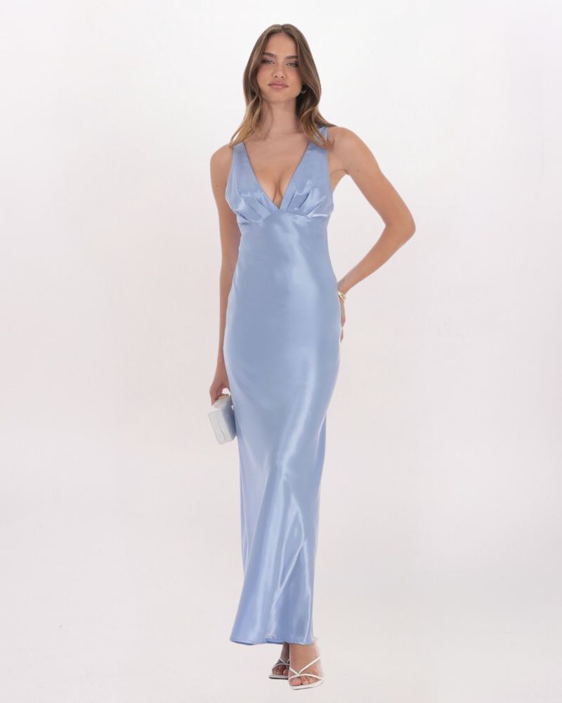 SATIN V-NECK MAXI