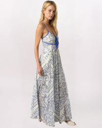 PIPED PAISLEY MAXI DRESS, WHITE/BLUE
