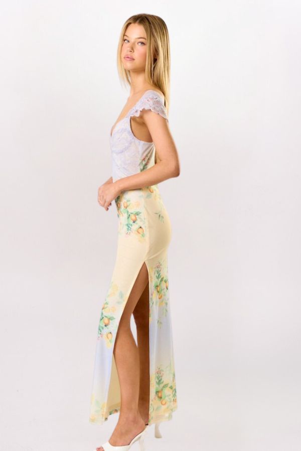 LACE CITRUS FLORAL MAXI DRESS